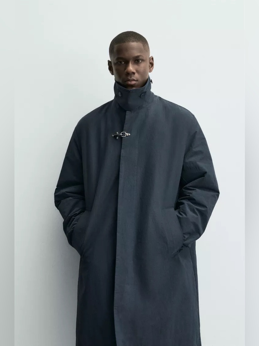NWT Men’s Zara Quilted Technical Trench Coat With Fireman Clasp Size M
